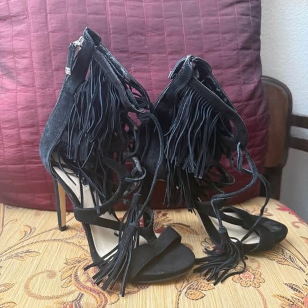 Guess sexy gladiator shoes Black Fringe Stiletto Sandals